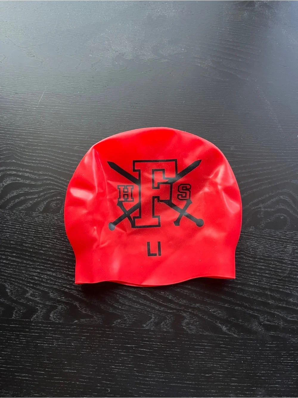 Red FHS Swim Cap Silicone One Size Red Black Logo LI